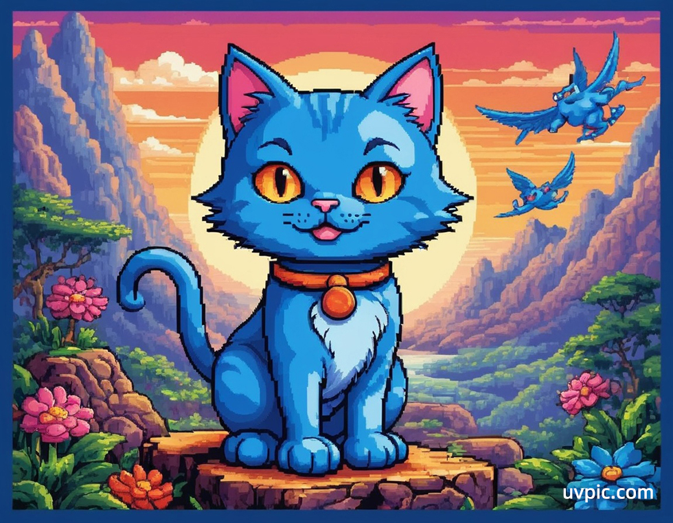 游戏像素风-蓝猫