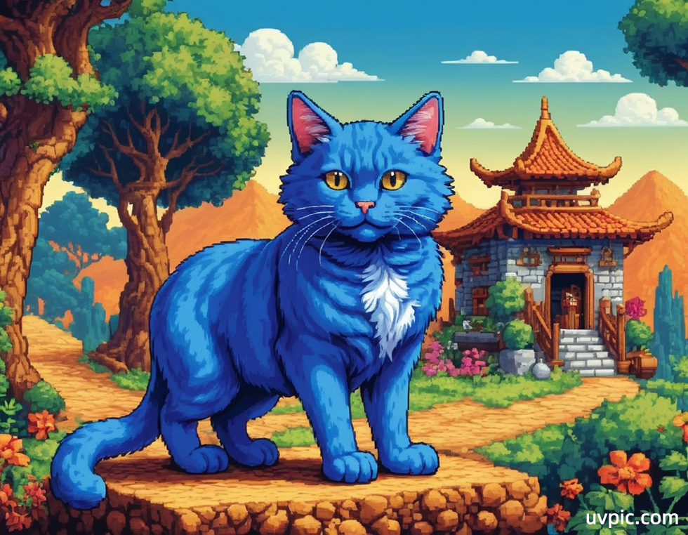 游戏像素风-蓝猫