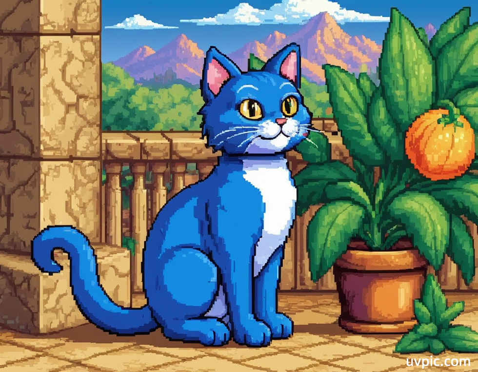 游戏像素风-蓝猫